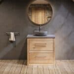 Landhaus-Badezimmermöbel 80 cm aus Massiveiche mit grauem Betonwaschtisch und passendem Becken