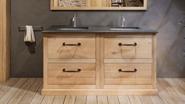 Landhaus-Badezimmermöbel 802 cm aus Massiveiche mit Granitplatte und doppeltem Waschbecken