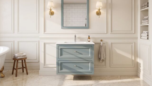 Klassischer Waschtischunterschrank 80 cm in Oval Room Blue mit Keramikwaschtisch und 2 Schubladen