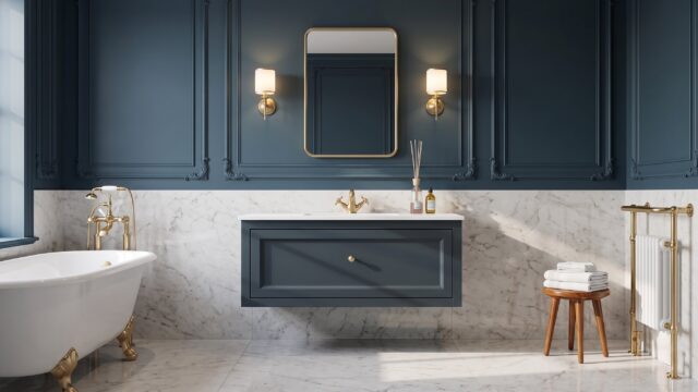 Hague Blue klassisches Badezimmermöbel 100 cm mit Keramikwaschtisch im Landhausstil
