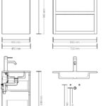 Wandhängendes Badezimmermöbel 70 cm aus dunkler Eiche mit zwei Schubladen und Beton-beiger Waschtisch (modern)