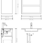 Wandhängendes Badezimmermöbel 80 cm aus dunkler Eiche mit zwei Schubladen und Beton-beiger Waschtisch (elegant)