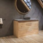 Landhaus-Badezimmermöbel 130 cm aus Massiveiche mit grauem Betonwaschtisch und passendem Becken