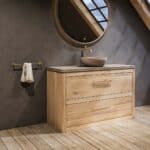 Landhaus-Badezimmermöbel 130 cm aus Massiveiche mit beigem Betonwaschtisch und passendem Becken