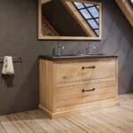 Landhaus-Badezimmermöbel 130 cm aus Massiveiche mit Granitplatte und doppeltem Waschbecken