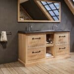 Landhaus-Massiveiche-Badmöbel 160 cm mit Regal, Granitplatte und Doppelbecken