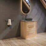 Landhaus-Badezimmermöbel 65 cm aus Massiveiche mit grauem Betonwaschtisch und passendem Becken