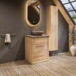Landhaus-Badezimmermöbel 65 cm aus Massiveiche mit beigem Betonwaschtisch und passendem Becken