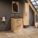 Landhaus-Badezimmermöbel 65 cm aus Massiveiche mit Granitplatte und passendem Waschbecken
