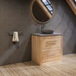 Landhaus-Badezimmermöbel 80 cm aus Massiveiche mit grauem Betonwaschtisch und passendem Becken