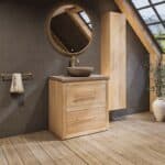 Landhaus-Badezimmermöbel 80 cm aus Massiveiche mit beigem Betonwaschtisch und passendem Becken