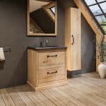 Landhaus-Badezimmermöbel 80 cm aus Massiveiche mit Granitplatte und passendem Waschbecken