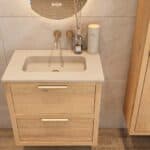 Wandhängendes Badezimmermöbel 70 cm aus Natureiche mit zwei Schubladen und Beton-beiger Waschtisch (Premium)