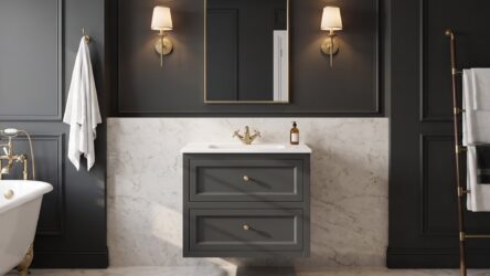 Klassischer Waschtischunterschrank 80 cm in Off-Black mit Keramikwaschtisch und 2 Schubladen
