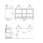 Landhaus-Massiveiche-Badmöbel 160 cm mit Regal, grauem Betonwaschtisch und Doppelbecken