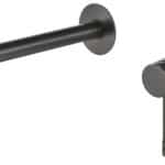 Moderne Waschtischarmatur Wandmontage in Black Gun Metal, für die Montage über Waschtisch oder Aufsatzwaschbecken. Mit langlebiger PVD-Beschichtung. Mit 5 Jahren Garantie und in 6 Farben erhältlich. Charakteristisch für die Toscana Serie ist das gedrehte