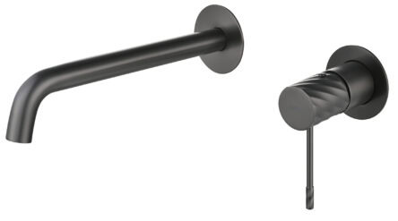 Moderne Waschtischarmatur Wandmontage in Black Gun Metal, für die Montage über Waschtisch oder Aufsatzwaschbecken. Mit langlebiger PVD-Beschichtung. Mit 5 Jahren Garantie und in 6 Farben erhältlich. Charakteristisch für die Toscana Serie ist das gedrehte