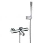 Moderne thermostatische Bad-/Duscharmatur in Chrom, geliefert als Komplettset mit Handbrause, Brauseschlauch und Wandhalter. Teil der Diamond Serie, erhältlich in 5 Farben und sofort ab Lager lieferbar.
