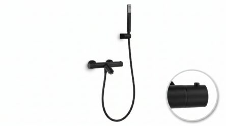 Stilvolle thermostatische Bad-/Duscharmatur in Mattschwarz Geliefert als Komplettset mit Handbrause, Brauseschlauch und Wandhalter. Erhältlich in 6 Farben.