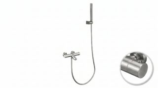 Stilvolle thermostatische Bad-/Duscharmatur in gebürstetem Nickel  Geliefert als Komplettset mit Handbrause, Brauseschlauch und Wandhalter. Erhältlich in 6 Farben.