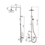 Modernes Aufputz-Duschsystem in gebürstetem Nickel, thermostatischer Duscharmatur und Kopfbrause Ø20 cm. Inklusive Handbrause. Erhältlich in 6 Farben und mit 5 Jahren Garantie. Charakteristisch für die Toscana Serie ist das gedrehte Relief an der Bedienun