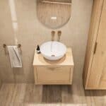 Wandhängendes Badezimmermöbel 60 cm aus Natureiche mit eine Schublade und massive Eichenholzplatte