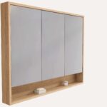 Spiegelschrank mit Regal, ausgestattet mit 2 Glasböden aus massiver Natureiche 120 cm.