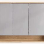 Spiegelschrank mit Regal, ausgestattet mit 2 Glasböden aus massiver Natureiche 120 cm.