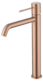 Moderne erhöhte Waschtischarmatur in Gebürstetes Kupfer, ideal für Badmöbel mit Aufsatzwaschbecken. Mit langlebiger PVD-Beschichtung. Mit 5 Jahren Garantie und in 5 Farben erhältlich.