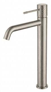 Moderne erhöhte Waschtischarmatur in Gebürstetes Nickel, ideal für Badmöbel mit Aufsatzwaschbecken, als Komplettset inklusive passendem Click-Clack-Verschluss  Der Click-Clack-Verschluss lässt sich durch Drücken einfach öffnen und schließen. Mit 5 Jahren