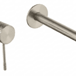 Moderne Waschtischarmatur Wandmontage in Gebürstetes Nickel, für die Montage über Waschtisch oder Aufsatzwaschbecken, als Komplettset inklusive passendem Click-Clack-Verschluss  Der Click-Clack-Verschluss lässt sich durch Drücken einfach öffnen und schlie