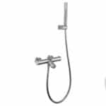 Stilvolle thermostatische Bad-/Duscharmatur in gebürstetem Nickel  Geliefert als Komplettset mit Handbrause, Brauseschlauch und Wandhalter. Erhältlich in 6 Farben.