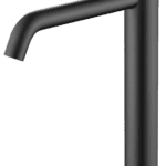 Moderne erhöhte Waschtischarmatur in Schwarz, ideal für Badmöbel mit Aufsatzwaschbecken, als Komplettset inklusive passendem Click-Clack-Verschluss  Der Click-Clack-Verschluss lässt sich durch Drücken einfach öffnen und schließen. Mit 5 Jahren Garantie un