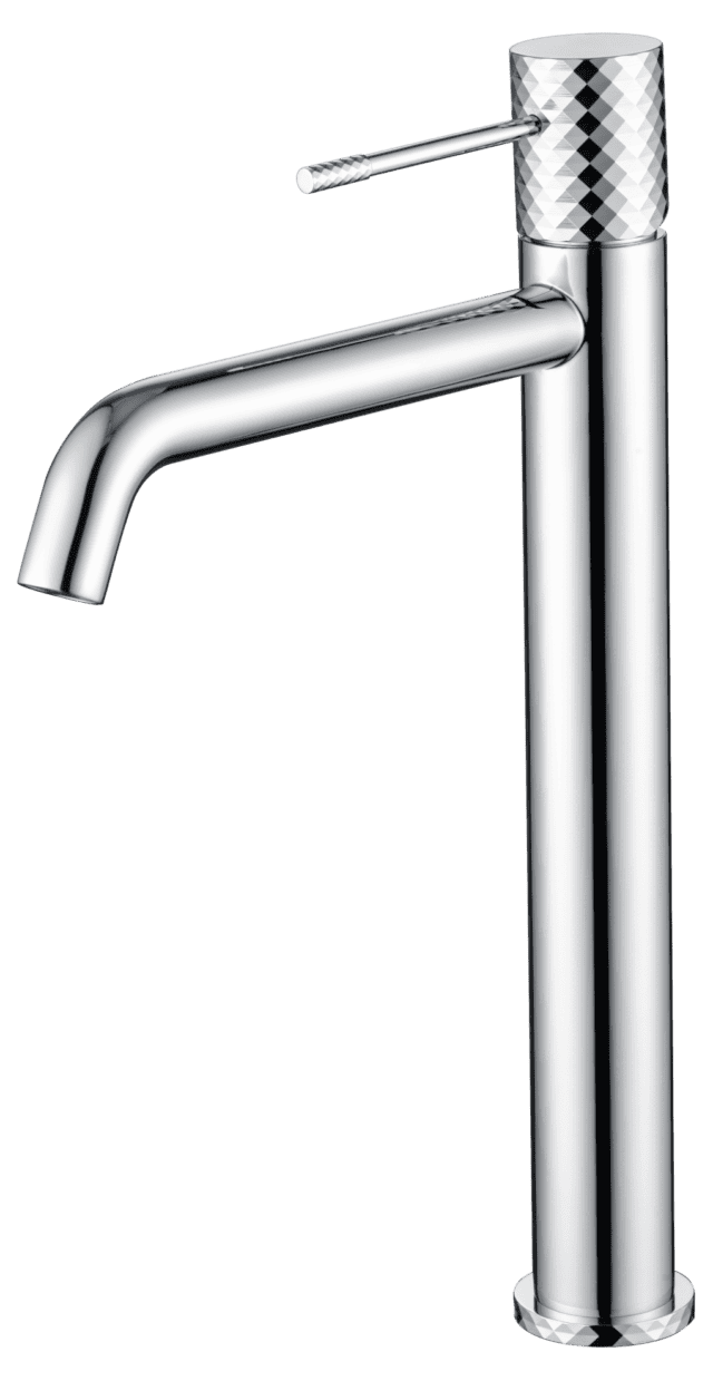 Moderne erhöhte Waschtischarmatur in Chrom, ideal für Badmöbel mit Aufsatzwaschbecken. Mit 5 Jahren Garantie und in 5 Farben erhältlich.
