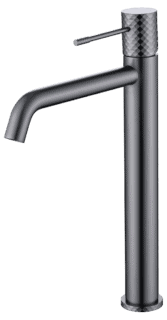 Moderne erhöhte Waschtischarmatur in Black Gun Metal, ideal für Badmöbel mit Aufsatzwaschbecken. Mit langlebiger PVD-Beschichtung. Mit 5 Jahren Garantie und in 5 Farben erhältlich.