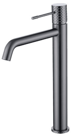 Moderne erhöhte Waschtischarmatur in Black Gun Metal, ideal für Badmöbel mit Aufsatzwaschbecken. Mit langlebiger PVD-Beschichtung. Mit 5 Jahren Garantie und in 5 Farben erhältlich.