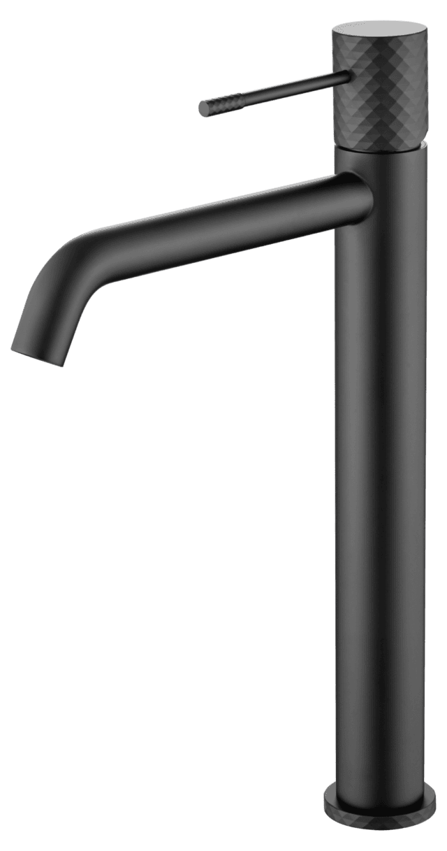 Moderne erhöhte Waschtischarmatur in Schwarz, ideal für Badmöbel mit Aufsatzwaschbecken. Mit 5 Jahren Garantie und in 5 Farben erhältlich.