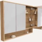 Spiegelschrank mit Regal, ausgestattet mit 2 Glasböden aus massiver Natureiche 120 cm.