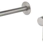 Moderne Waschtischarmatur Wandmontage in Gebürstetes Nickel, für die Montage über Waschtisch oder Aufsatzwaschbecken, als Komplettset inklusive passendem Click-Clack-Verschluss Der Click-Clack-Verschluss lässt sich durch Drücken einfach öffnen und schließ
