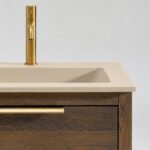 Wandhängendes Badezimmermöbel 160 cm aus dunkler Eiche mit zwei Schubladen und matt-weißer Mineralguss-Waschtisch