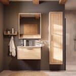 Wandhängendes Badezimmermöbel 80 cm aus Natureiche mit eine Schublade und matt-weißer Mineralguss-Waschtisch
