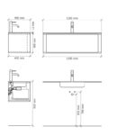 Rundes hängendes Badezimmermöbel 120 cm aus Natureiche mit Glattfront und mattweißem Solid-Surface-Waschtisch