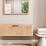 Badezimmermöbel Wandhängendes Holzbadmöbel 120 cm aus Eiche für eine komplette Badezimmereinrichtung