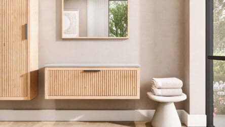Badezimmermöbel Wandhängendes Holzbadmöbel 120 cm aus Eiche für eine komplette Badezimmereinrichtung