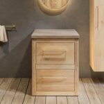 Landhaus-Badezimmermöbel 65 cm aus Massiveiche mit beigem Betonwaschtisch und passendem Becken