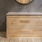 Landhaus-Badezimmermöbel 130 cm aus Massiveiche mit beigem Betonwaschtisch und passendem Becken