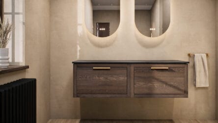 Wandhängendes Badezimmermöbel 140 cm aus Natureiche mit eine Schublade und Granitplatte (design)