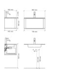 Rundes hängendes Badezimmermöbel 160 cm aus Dunkeleiche mit Glattfront und mattweißem Solid-Surface-Doppelwaschtisch