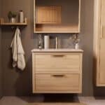 Wandhängendes Badezimmermöbel 80 cm aus Natureiche mit zwei Schubladen und matt-weißer Mineralguss-Waschtisch