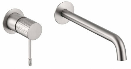 Moderne Waschtischarmatur Wandmontage in Gebürstetes Nickel, für die Montage über Waschtisch oder Aufsatzwaschbecken. Mit 5 Jahren Garantie und in 6 Farben erhältlich.